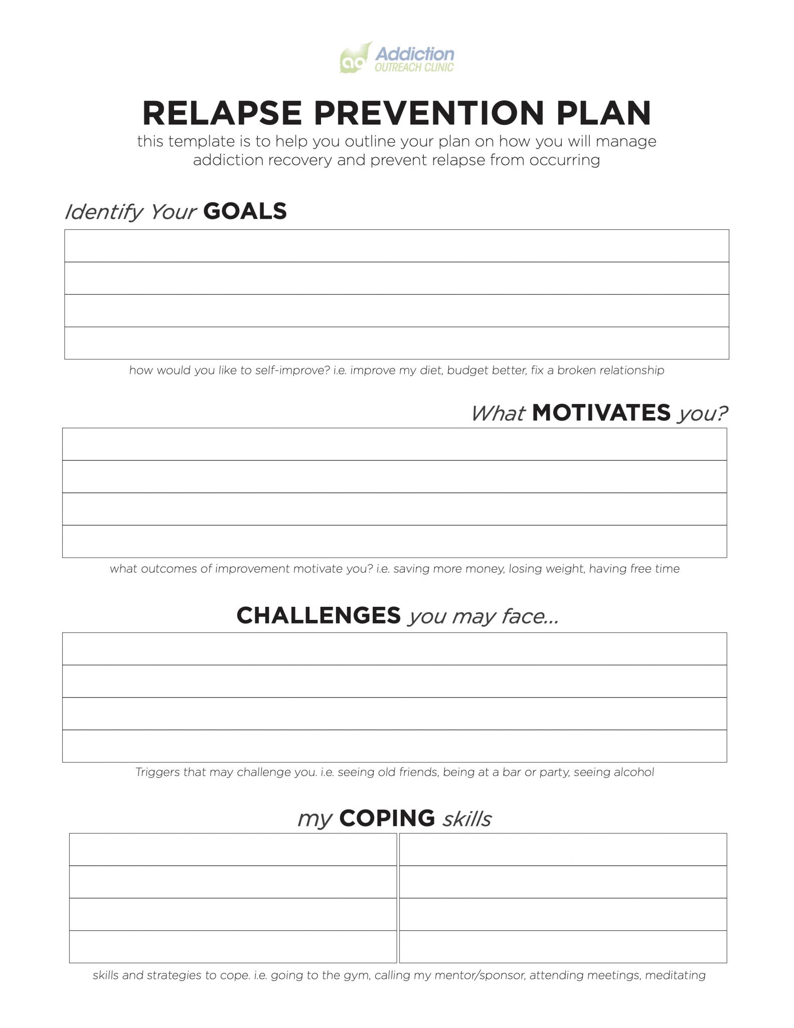 Relapse Prevention Plan Template Printable Printable Word Searches